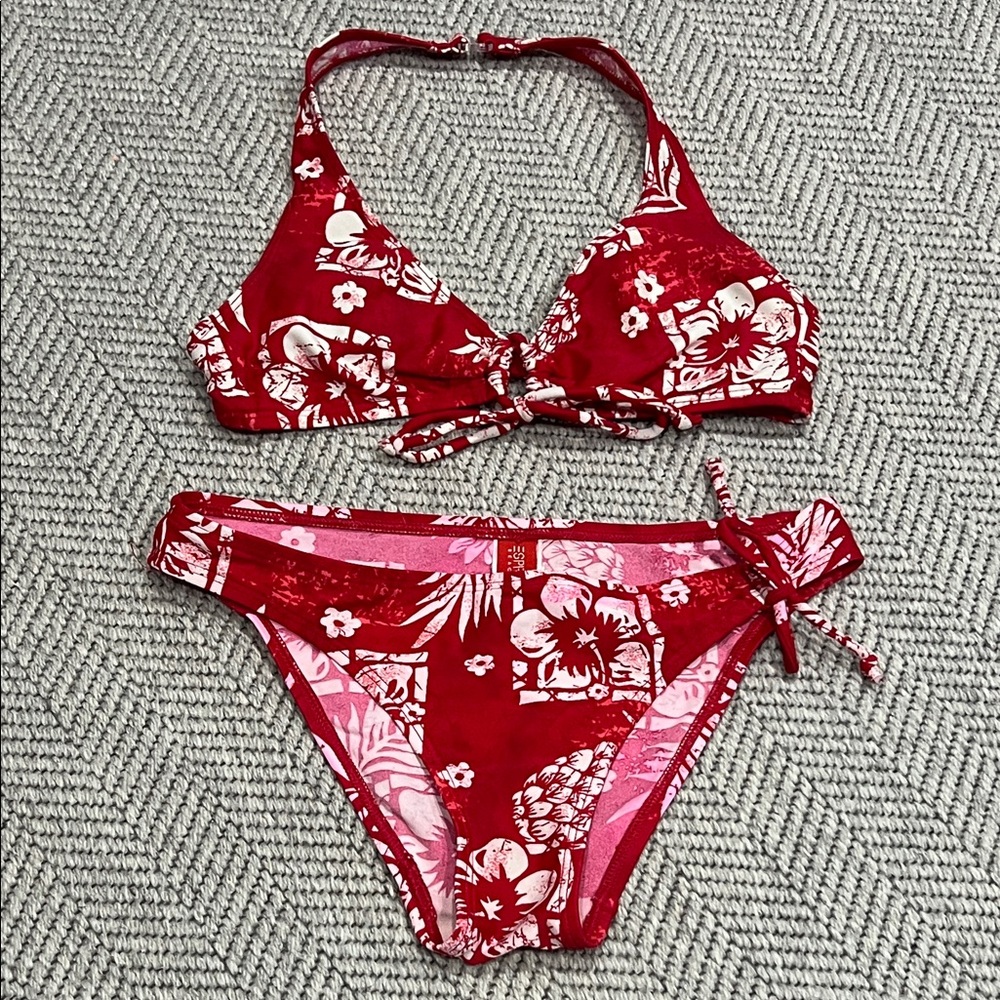 Esprit Pink and Red Floral Halter Bikini Top